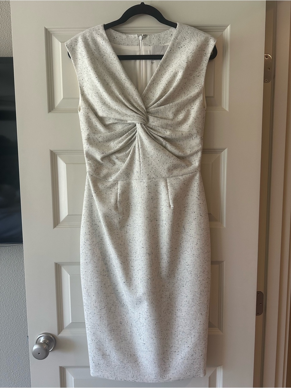 JASON WU Ivory Speckled Twist-Front Wool Sheath Dress